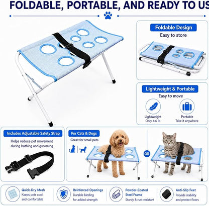 Foldable Pet Grooming Hammock Stand, 44‑lb Capacity Dog & Cat Bathing Helper