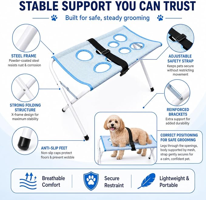 Foldable Pet Grooming Hammock Stand, 44‑lb Capacity Dog & Cat Bathing Helper